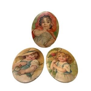 Vtg Nursery Rhymes Oval Plaque Lot by Bee Kay Creations Nursery Cottage Kitschy